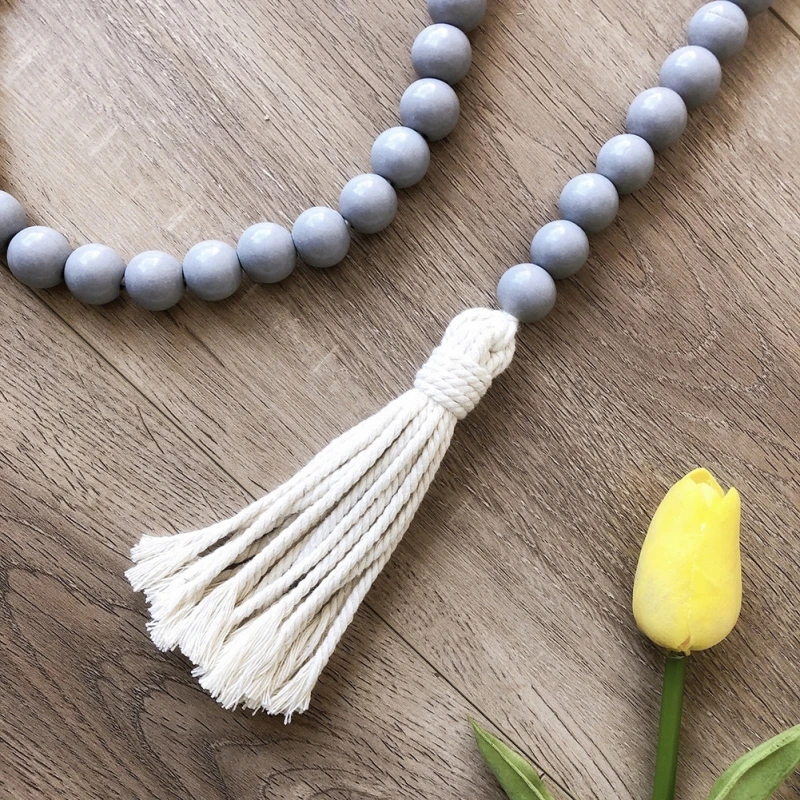 

Farmhouse Beads Ornaments Wood Bead Garland with Tassels Rustic Country Decor Prayer Boho Beads Big Wall Hanging Decor