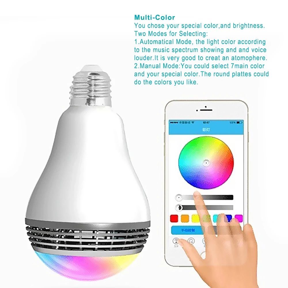 Приглушаемая беспроводсветодиодный светодиодная смарт-лампа E27 RGB с Bluetooth