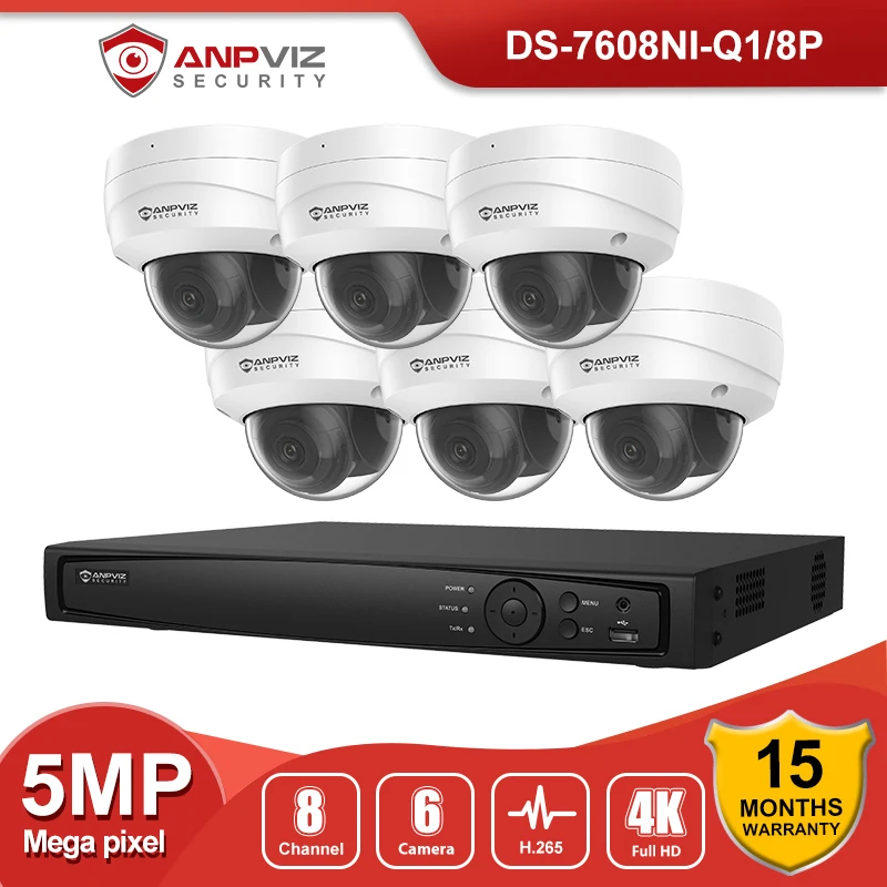 Anpviz 8MP 8CH NVR Hikvision OEM Security 5MP Dome POE IP Camera System Kit с Аудио Открытый H.265 + комплект