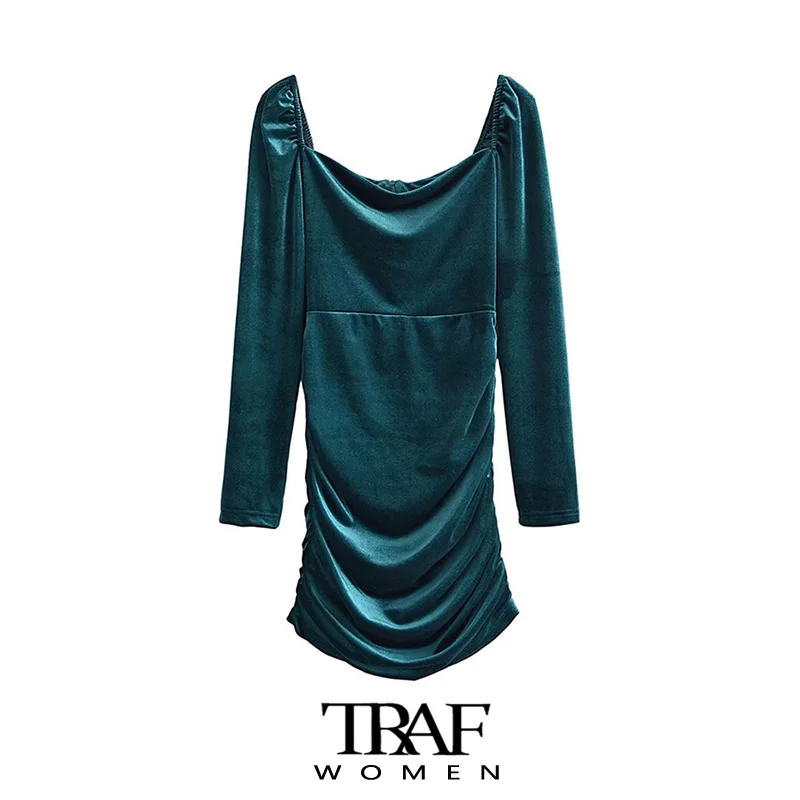 

Платье-мини Плиссированное бархатное с длинным рукавом и открытой спиной