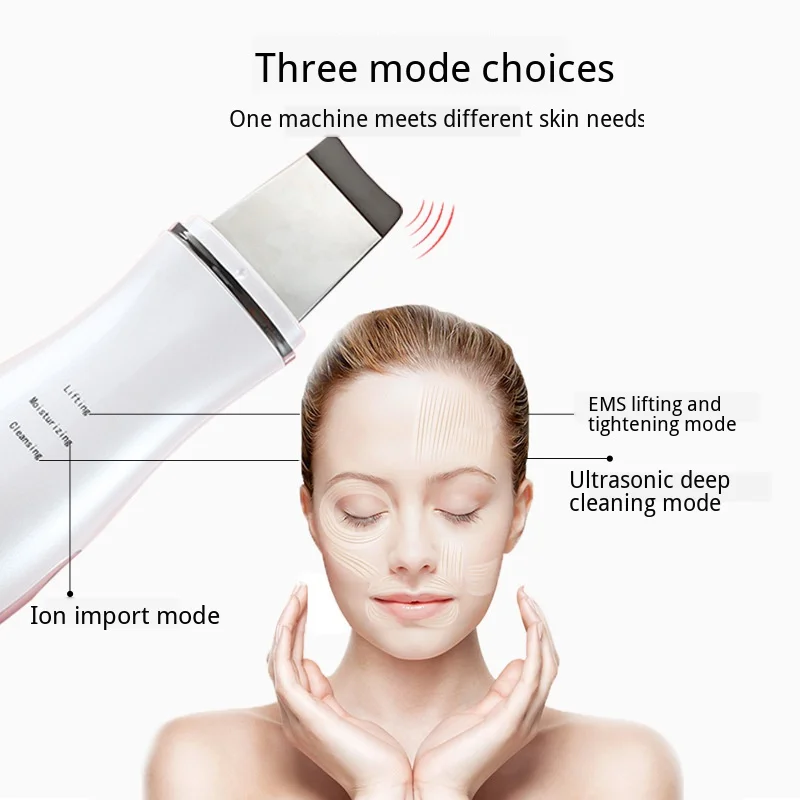 Ультразвуковой перезаряжаемый Скруббер кожи ион для чистки угрей удаления