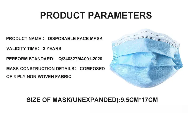 

50PCS In Stock A mask that really works Disposable mask disposable face mask balaclava 3 Layer Blue
