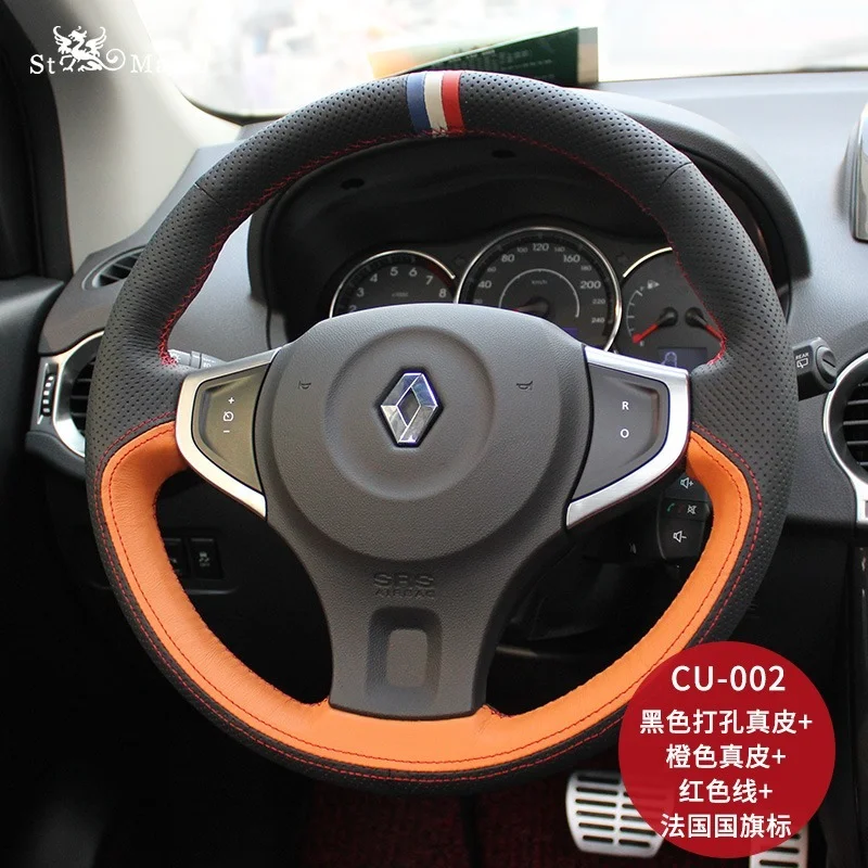 

For Renault Clio 4 (IV) Kaptur Captur Kangoo Scenic Megane Grand Hand-Stitched Leather Car Steering Wheel Cover Car Accessories