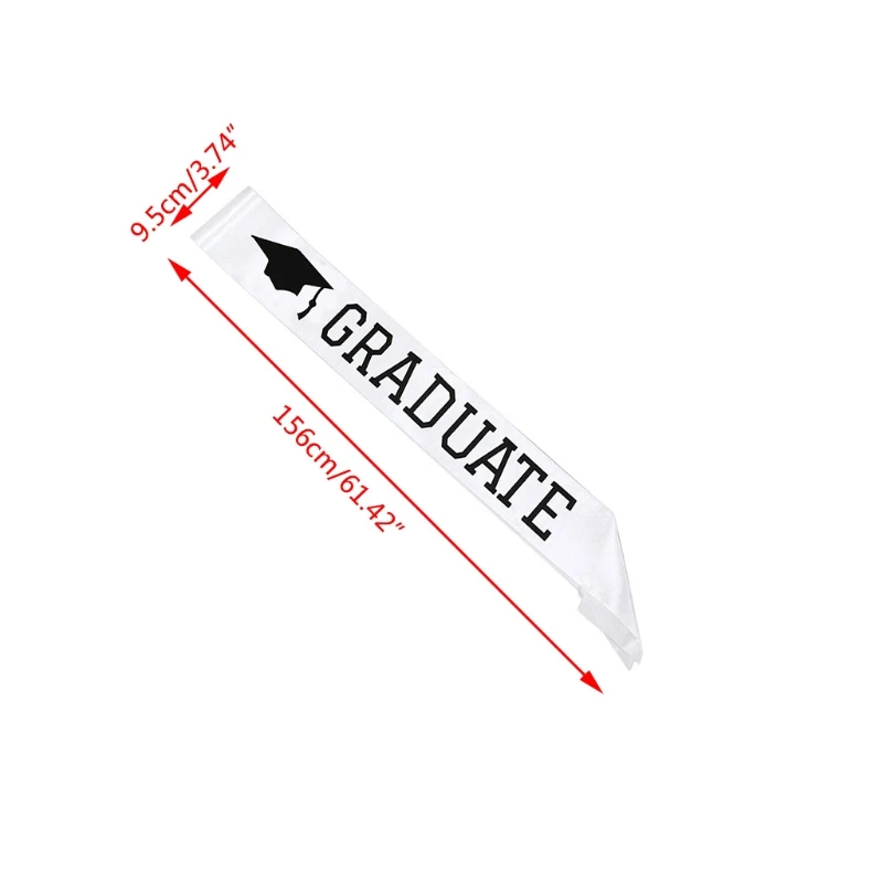 

"Graduate" Letters Satin Sash Black White Single Sided Print Graduation Shoulder Strap Celebration Party Photo Props