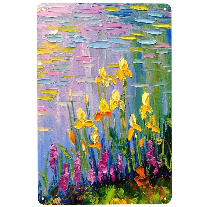 

Flowers by the pond printed Metal Signs Retro Tin Signs Funny Poster Decor for Bar Pub Club Decoration for Living Room Home