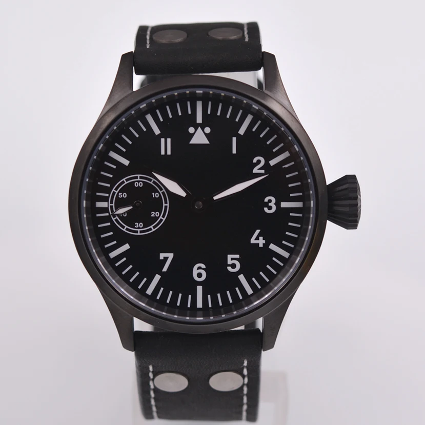 Corgeut 43 мм стерильный черный ремешок для часов сапфировое стекло светящиеся