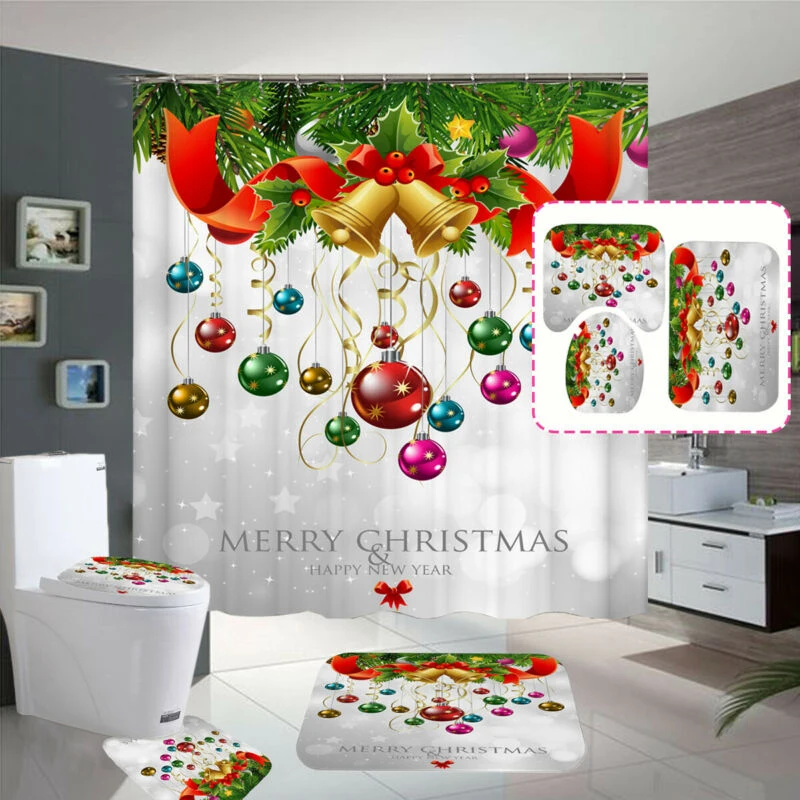 

Christmas Bathroom Toilet Seat Shower Curtain Washable Mat Cover Pad Xmas Decor