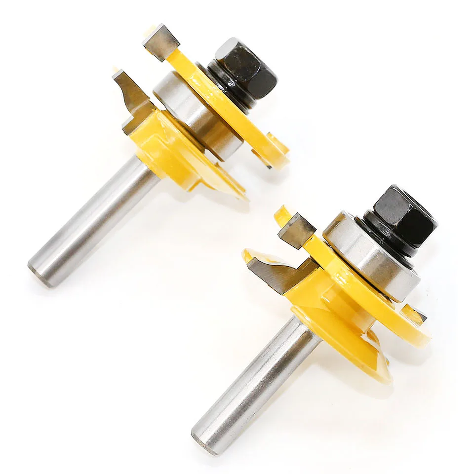 

WAVEWAY 8mm Shank 2 Bit Rail and Stile Router Bit Set - 8" Shank door knife Woodworking cutter Tenon Cutter for Woodworking Tool