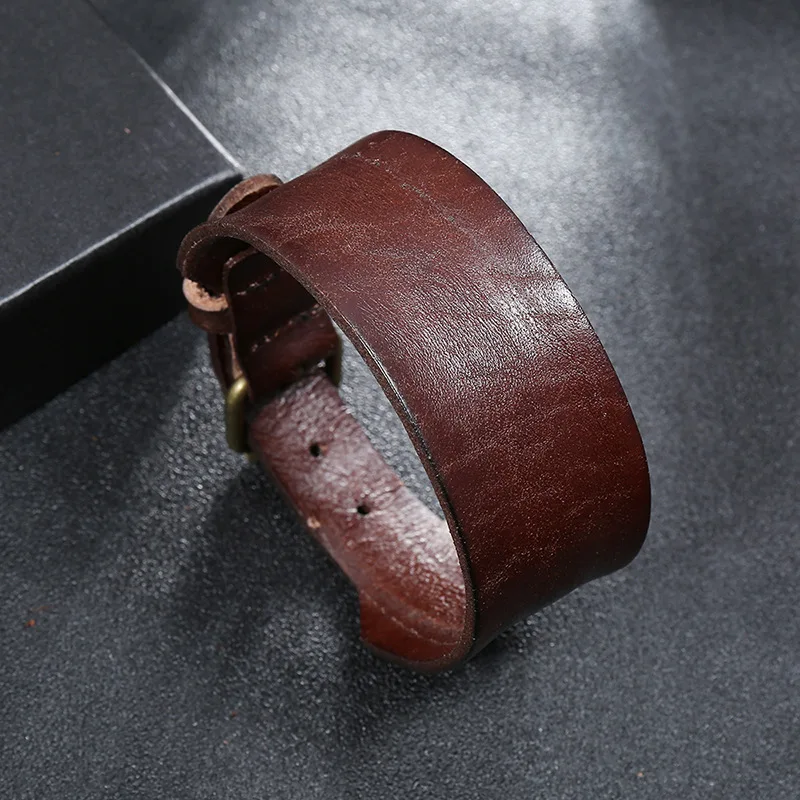 

AJC Vintage Leather Bracelet & Bangle Men Wide Cuff Leather Male Bracelet Punk Rock Jewelry Cowhide Jewelry Wristbands