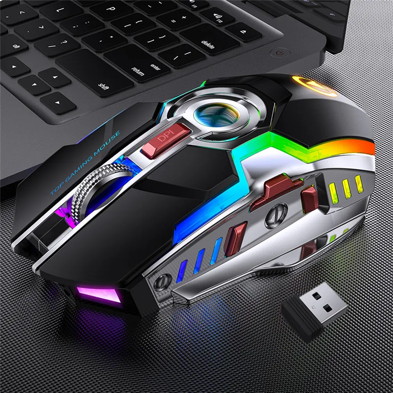 

Wireless Mouse Rechargeable 2.4G Silent Gaming 1600 DPI 7 Buttons LED Backlight USB Optical Computer Mause For PC/Laptop