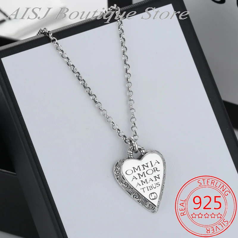 

Ожерелье из серебра Ag925 пробы с кулоном в виде резьбы по любви для мужчин и женщин для пар Изысканная модная роскошная фирменная бижутерия в ...