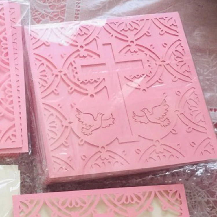 new pink pearl Первое Святое Причастие лазерная резка крестик крещение пригласительная карта - Цвет: new pink pearl