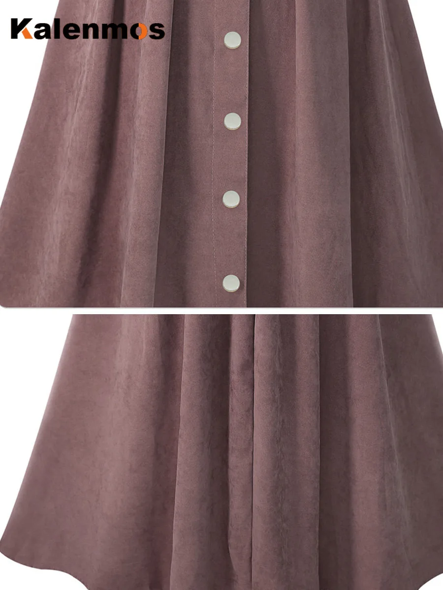 

Skirt Women spring Autumn A-line Big Swing Single Breasted Slim Fit High Waist Mid Length Maxi Skirts Work Korean Japanese