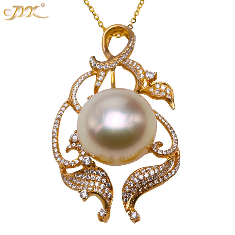 

JYX роскошный большой шарик натуральный морской 16 мм круглые золотые жемчужные Цепочки и ожерелья из 14-каратного золота Цепочка с брошью