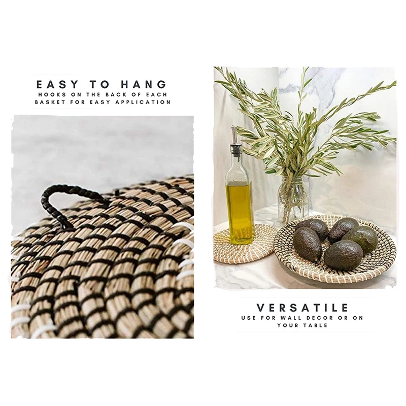 Cesta colgante de pared hecha a mano, cesta tejida redonda, bandejas de decoraci&oacute;n Boho para el hogar, dormitorio, cocina, sala de estar, Juego de 3-3