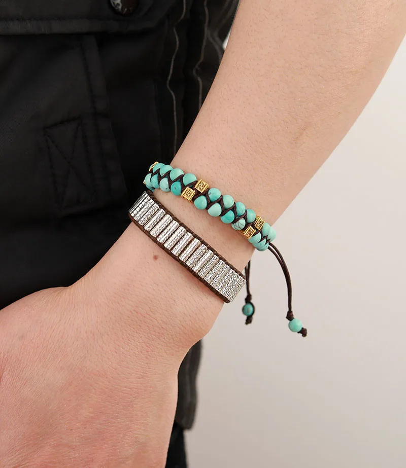 Уникальные мужские хип-хоп панк кожа браслет в винтажном стиле ткачество