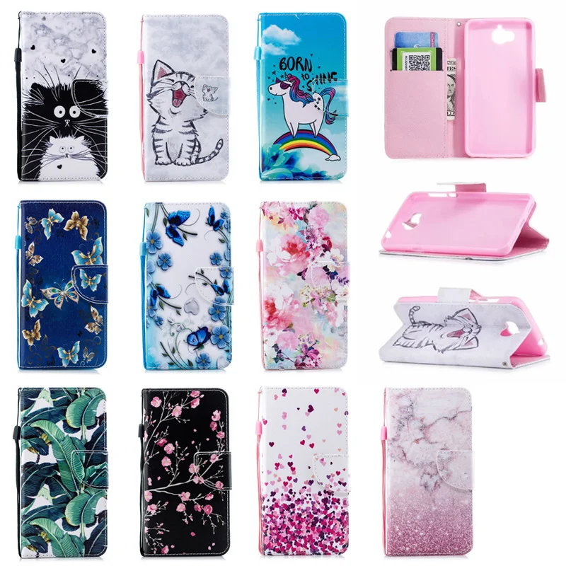 Чехол-книжка с кошельком единорогом и бабочкой для Huawei Y5 2017 / Y6 чехол подставкой Pro