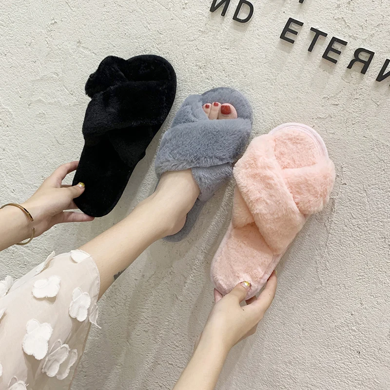 

Women Winter Slippers Home Comfortable Fur Slippers Warm House Shoes Slip on Fashion Ladies Slides Soft furry slippers 2020