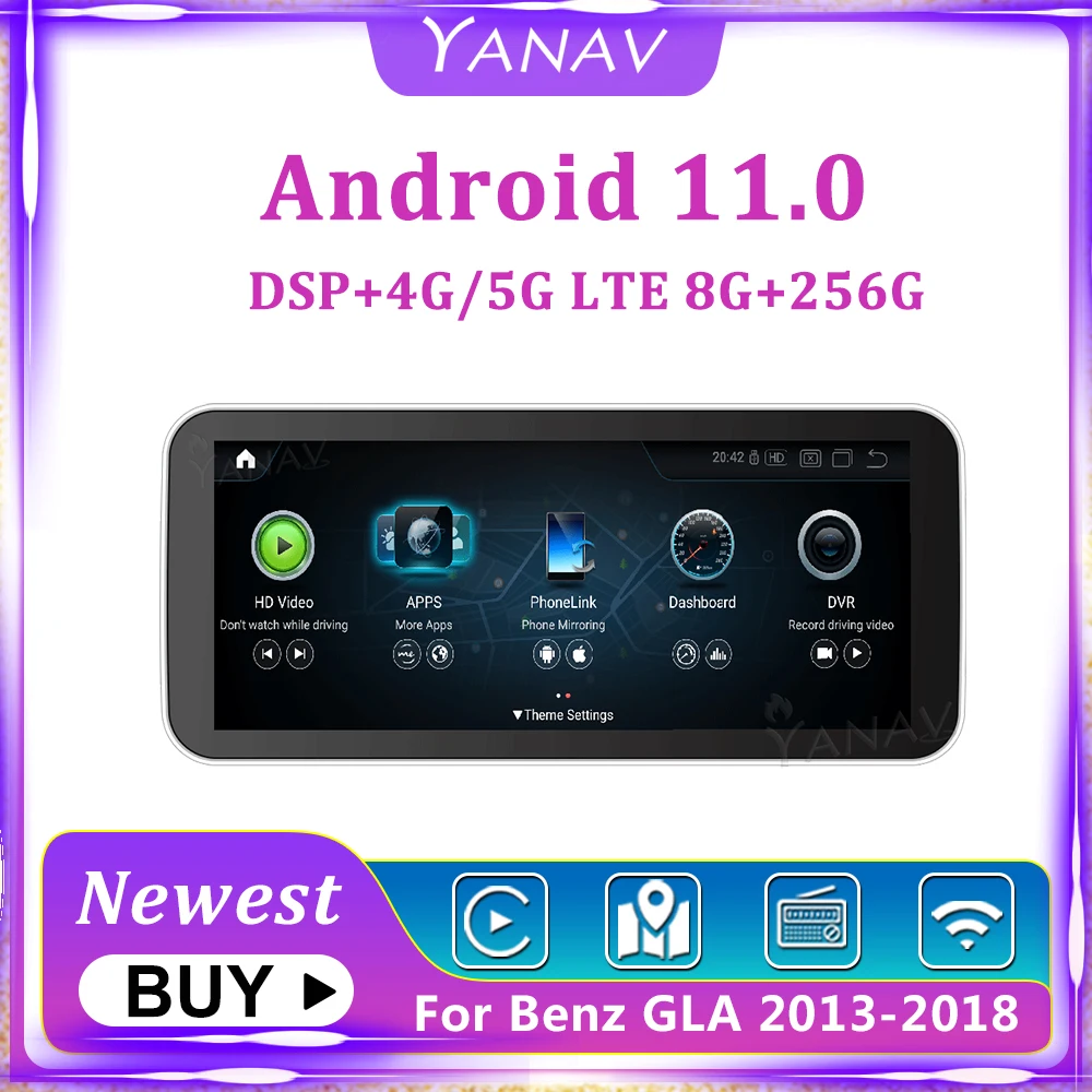 

Стереомагнитола для Mercedes-Benz GLA X156 12,3-2015 11,0-2013, 2016 дюйма, Android 2018, GPS-навигация, мультимедийный приемник