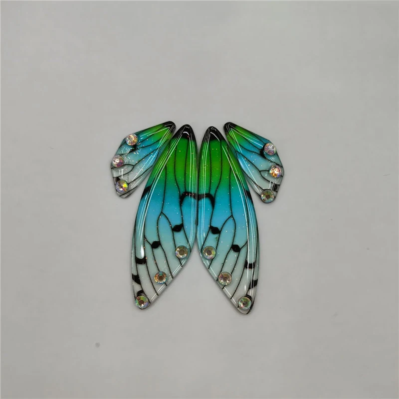 

2 Pair Glitters Resin Fairy Wings Charms With Clear Rhinestones for Ornament Jewelry Making Mystical Fairy Wing Charms KL3DG