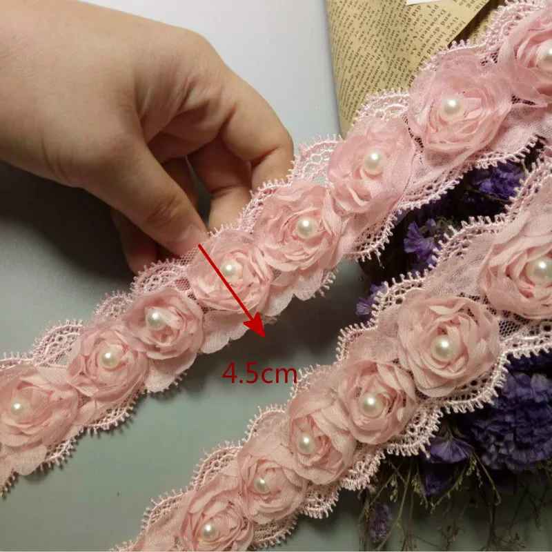 2 ярда растворимая розовая искусственная шифоновая вышитая кружевная отделка