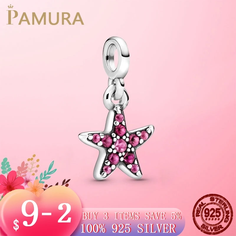2020 новый 925 пробы серебро моя розовый Starfish с позолоченным кольцом бусины подходят