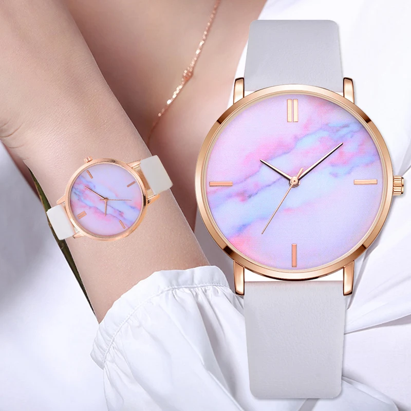 

Women Watches Luxury Leather Strip Marble Dial Dress Wristwatch Ladies Gift Quartz Clock Marble Simple Fashionable All-match