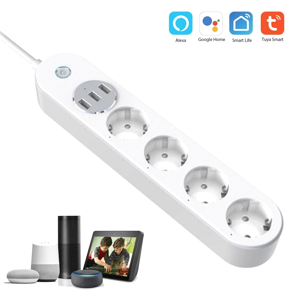 

Умная розетка с WiFi, интеллектуальная розетка, совместима с Alexa Google Home, поддержка голосового управления, приложение, пульт дистанционного упр...