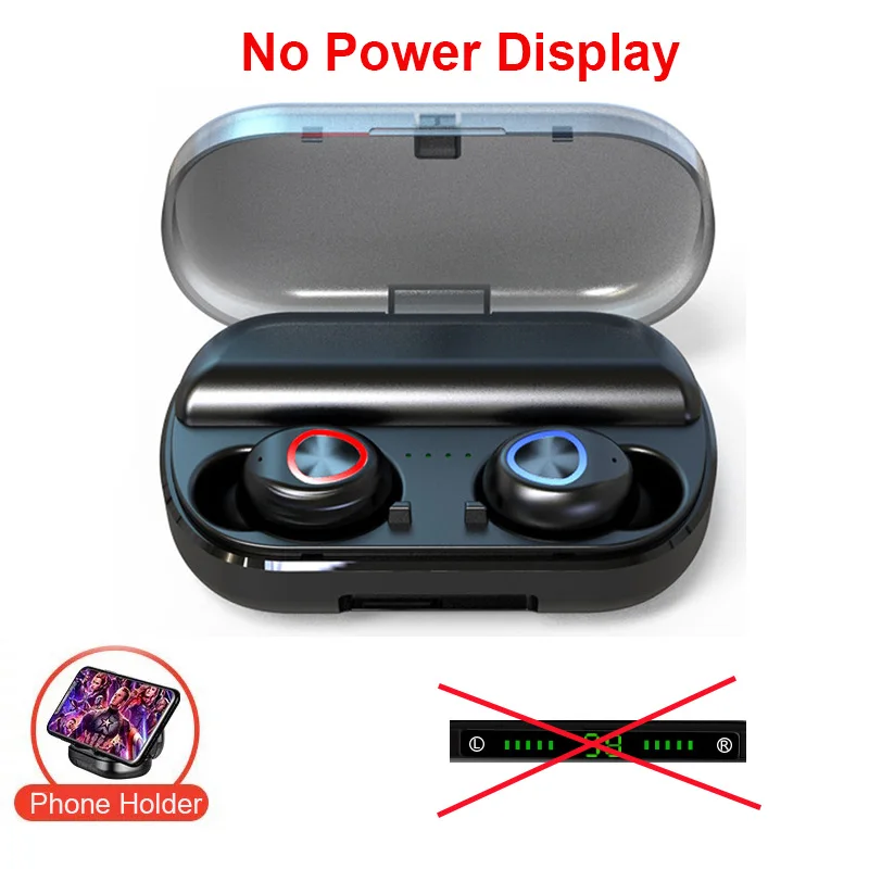 Новые TWS 5,0 Bluetooth наушники 8D стерео беспроводные наушники мини беспроводные наушники с 1500 power Bank держатель телефона - Цвет: Without LED Display