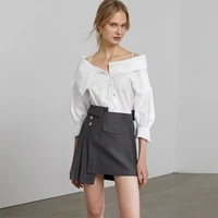 solid color irregular skirt spring summer women clothing new fashion casual wear stitching design pleated all match pocket skirt