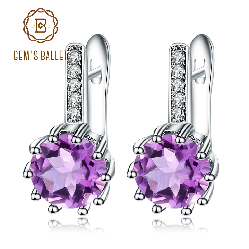 Женские серьги Клипсы из стерлингового серебра 925 пробы натуральный аметистовый