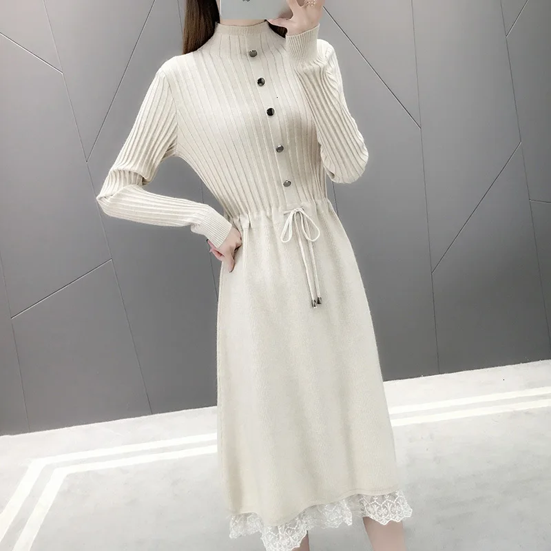 Облегающее платье водолазка размера плюс с длинным рукавом вязаное зимнее Макси