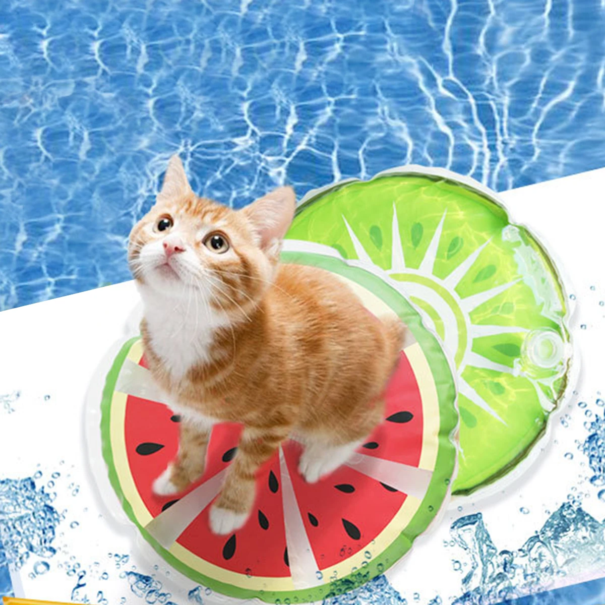

2pcs Pet Summer Cute Water Cushion Round Fruit Printed Animal Pet dogs catsCool Water Physical Cool Water Blanket Pad Mat