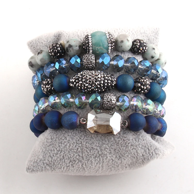 MOODPC Fashion Jewelry Beautiful Bracelet Set Natural Stone Cubic Zircon Ball Crystal Pave Bracelets