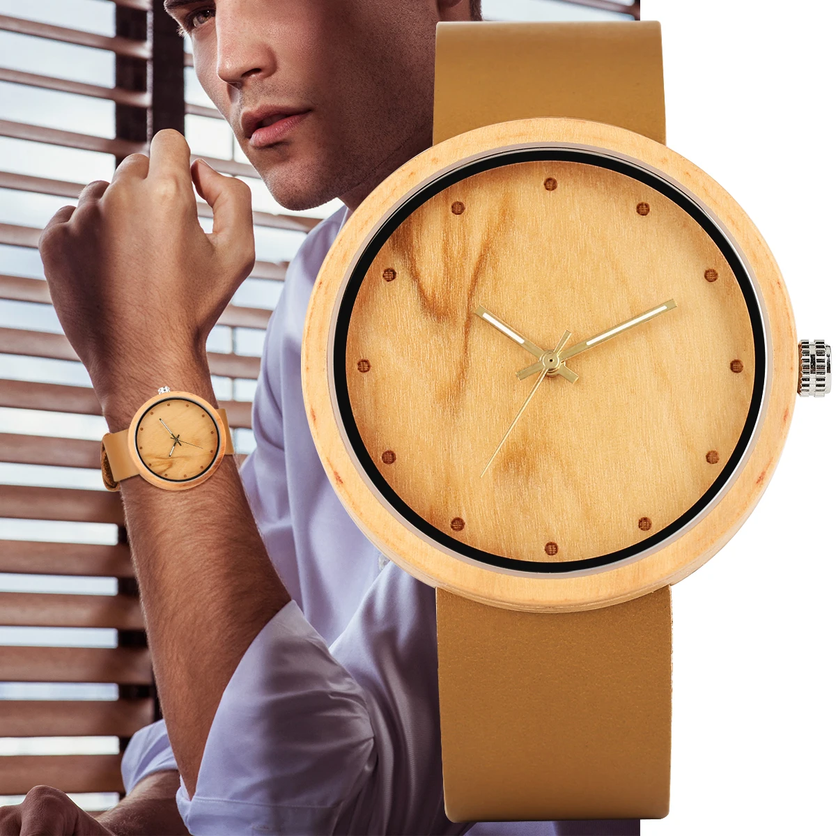 Модные наручные часы из натурального дерева с большим циферблатом пара часов