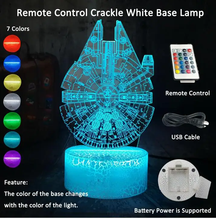White base Remote Смотрите фильмы Звездные войны космический 3D светодиодный RGB светодиодный Ночной светильник 7 цветов Изменение сна настольная лампа украшение дома праздник для детей Рождественский подарок - Испускаемый цвет: White base Remote