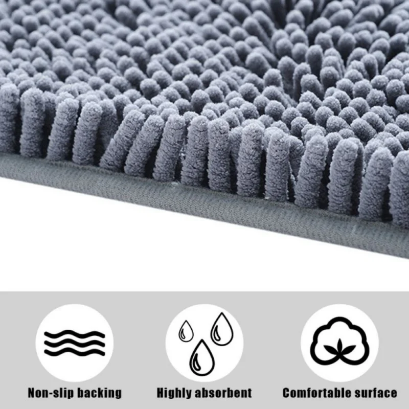 

Bathroom Carpet Chenille 3-piece Set, Strong Absorption And Non-slip Bathroom Carpet + U-shaped Mat + Bath Mat Gray(combination)