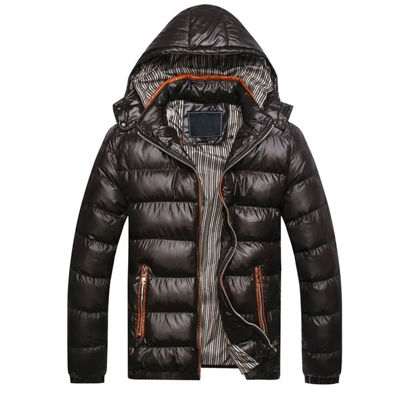 2021 Повседневная зимняя куртка с капюшоном, Мужская однотонная Теплая мужская хлопковая парка, Мужская модная Толстая теплая куртка и пальт...