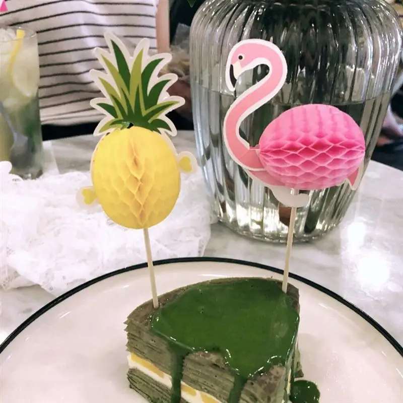 10 шт. Гавайские 3D фламинго и ананас топпер для торта пики пирожных украшения