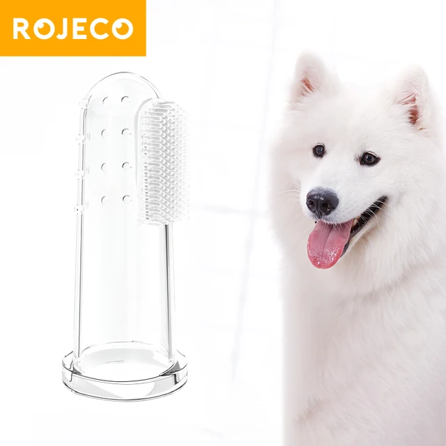 ROJECO Silicone Dog Toothbrush Soft Pet Finger Toothbrush for Dogs Cat Bad Breath Tartar Care Cat Dog Teeth Cleaning Tooth Brush