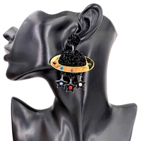 fashion jewelry color crystal black starry sky universe earrings acrylic five pointed star tassel earrings women