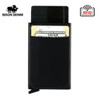 BISON DENIM мини держатель для кредитных карт, Тонкий RFID кошелек, автоматический всплывающий чехол для банковских карт с задней крышкой, алюминиевый кошелек QB1555