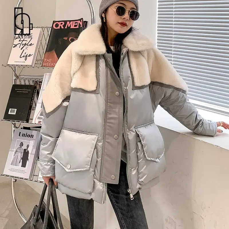 Женский Двухсторонний пуховик средней длины парка на белом утином пуху с