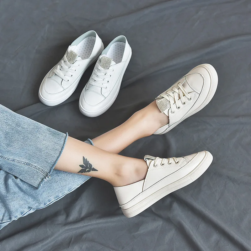 Новинка 2019 года сезон весна-лето белые туфли женские парусиновые на плоской