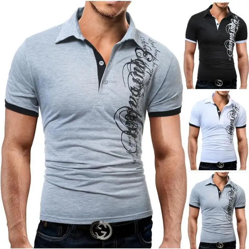 

ZOGAA Summer Mens Short-Sleeved Polo Shirt Male Casual Letter Printed Polos Hombre Turn-down Collar Camisa Tops Plus Size M-XXXL