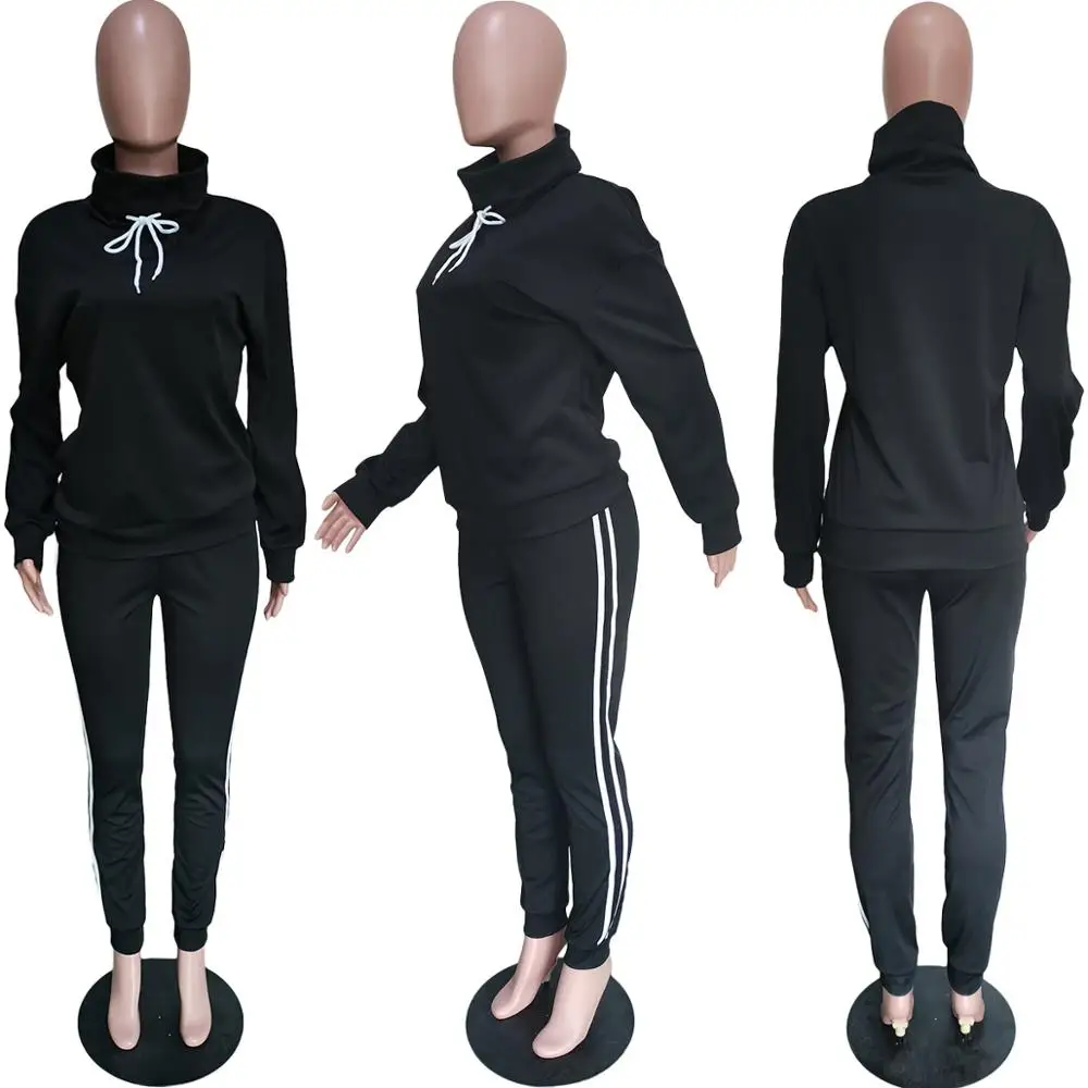 

European new fashion solid color leisure sports suit fashion hooded long sleeve sweater and trousers women's two-piece set