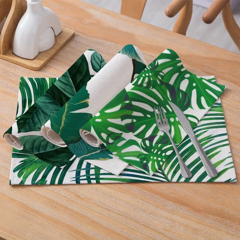 

Modern Cotton Hemp Meal Mat Green Plant Antiskid Heat Insulation Table Mat Western Food Mat Home Decoration Coaster