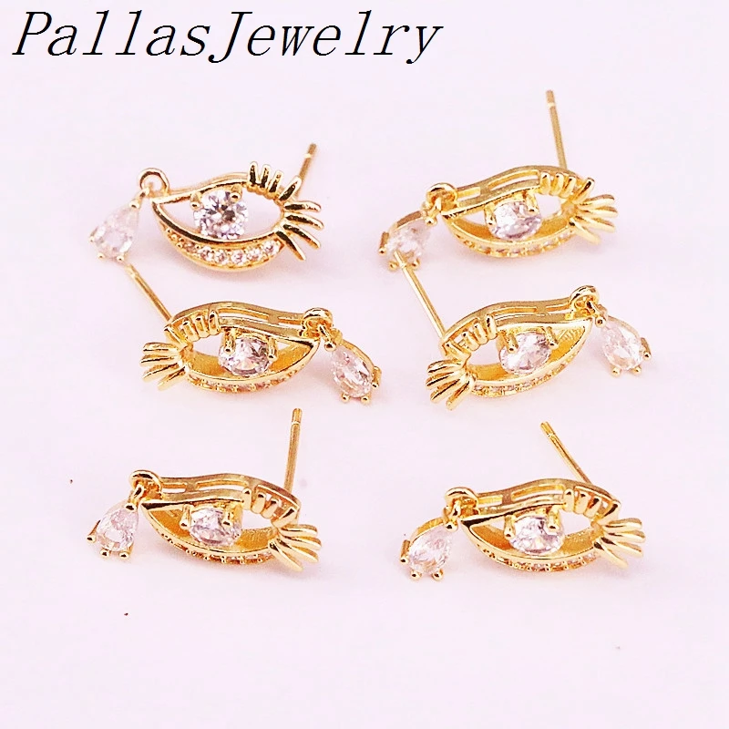 

12Pairs New Arrival Gold Color Jewelry cubic Zirconia Micro Pave Eye Stud Earrings for women girls