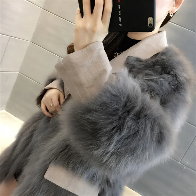 

New Whole Skin 200% 2021 Fox Fur Grass Coat Female Long Section Leather Suit Collar Fur Coat Winter