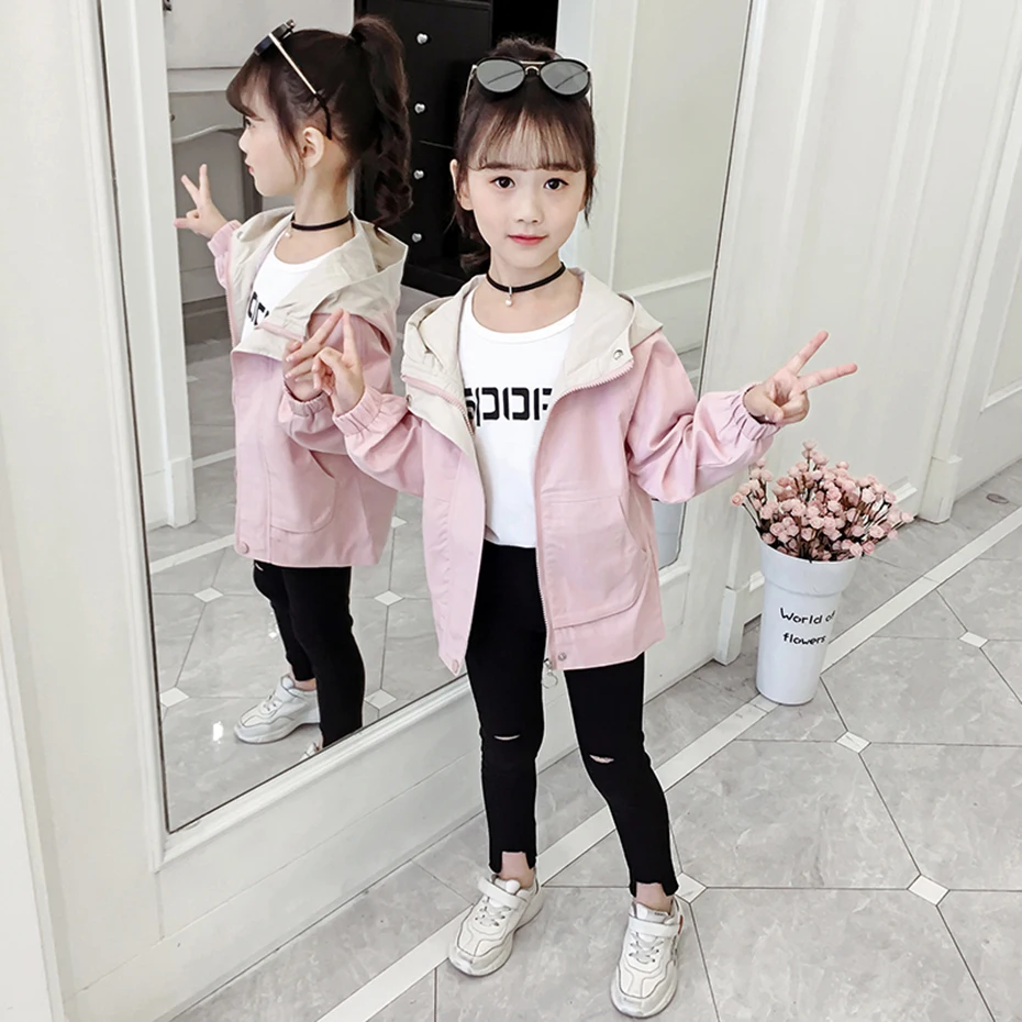 Kids Jacket Patchwork Hooded Windbreaker For Girls Letter Print Jackets Spring Autumn Novelty Outerwear School | Детская одежда и